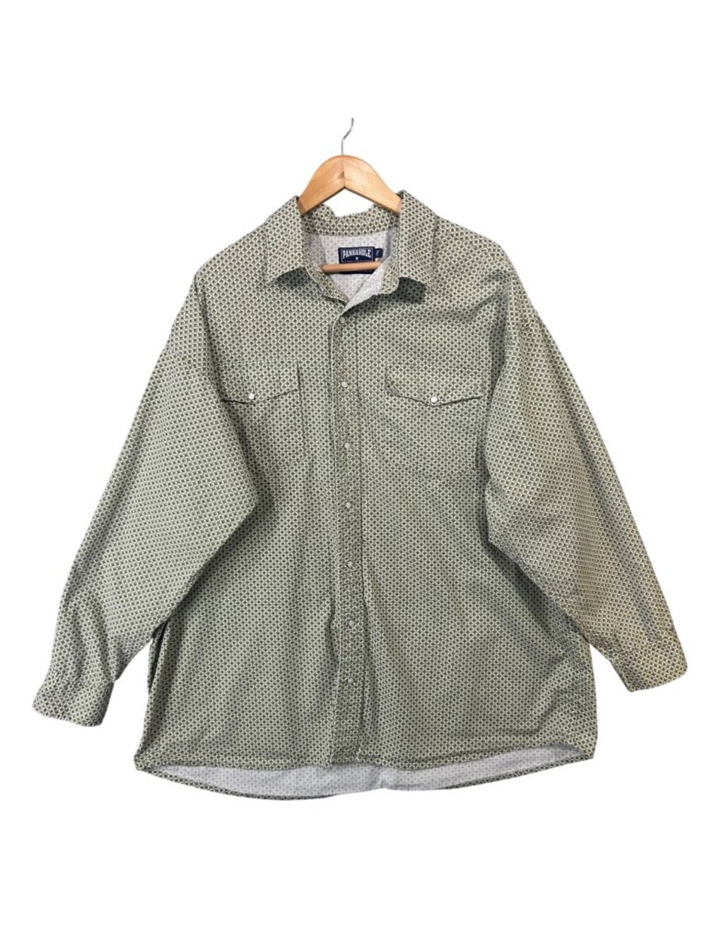 Panhandle Slim XXL Western Snap Button Long Sleeve Shirt Green Geometric EUC